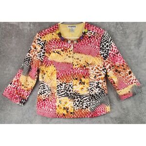 Mishca Jacket Womens Large Multicolor Animal Print Beaded Zip Front Boho Retro